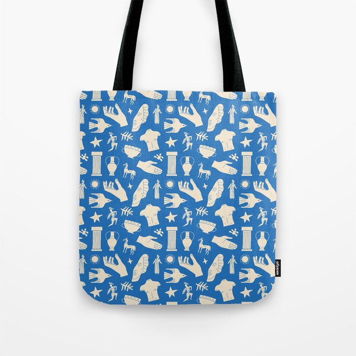 Ancient blue greek statue doodle pattern Tote Bag Gallery Image 1