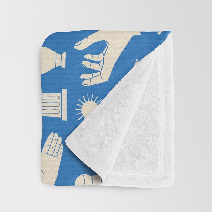 Ancient blue greek statue doodle pattern Throw Blanket Gallery Image 3