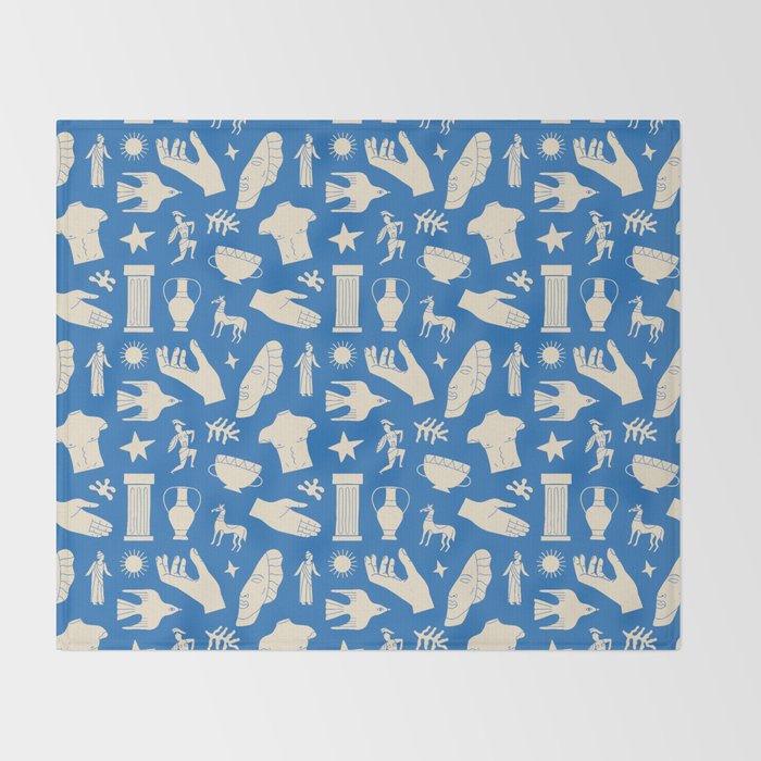 Ancient blue greek statue doodle pattern Throw Blanket Gallery Image 2