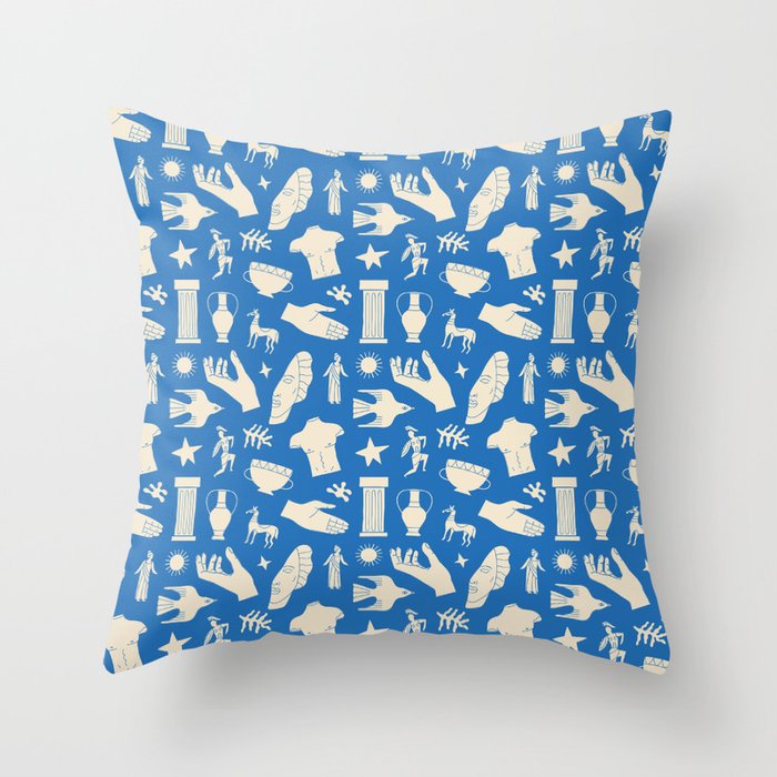 Ancient blue greek statue doodle pattern Throw Pillow Gallery Image 6