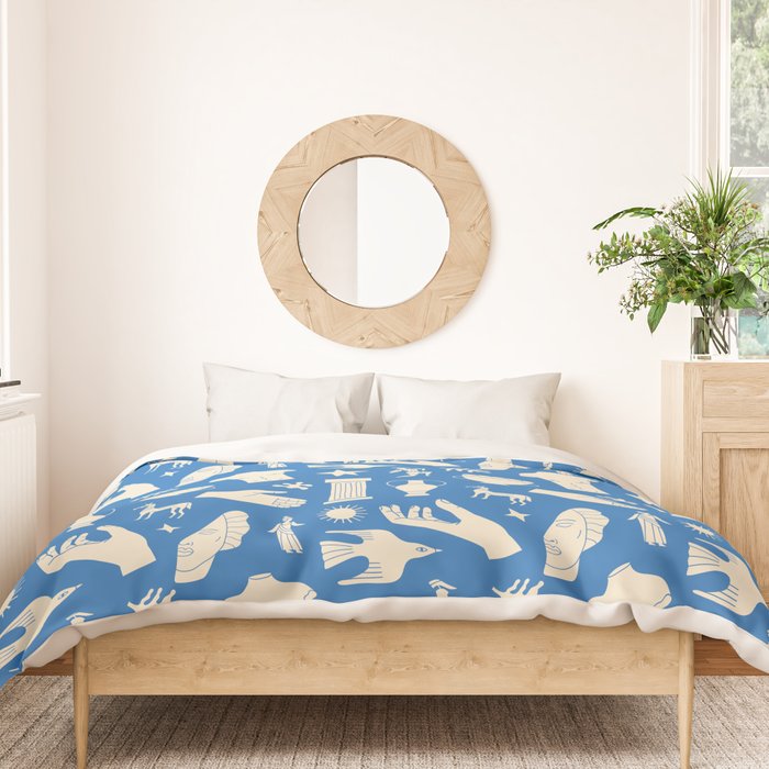 Ancient blue greek statue doodle pattern Duvet Cover Gallery Image 3