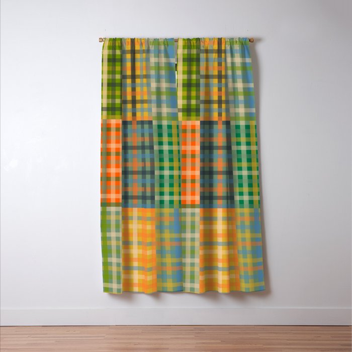 Gingham Patchwork Checkered Preppy Multicolored Plaid Pattern Window Curtain Gallery Image 3