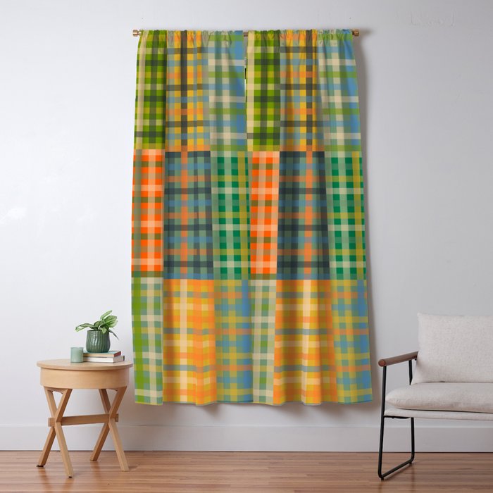 Gingham Patchwork Checkered Preppy Multicolored Plaid Pattern Window Curtain Gallery Image 5