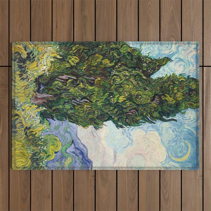 Cypresses by Vincent Van Gogh Outdoor Rug