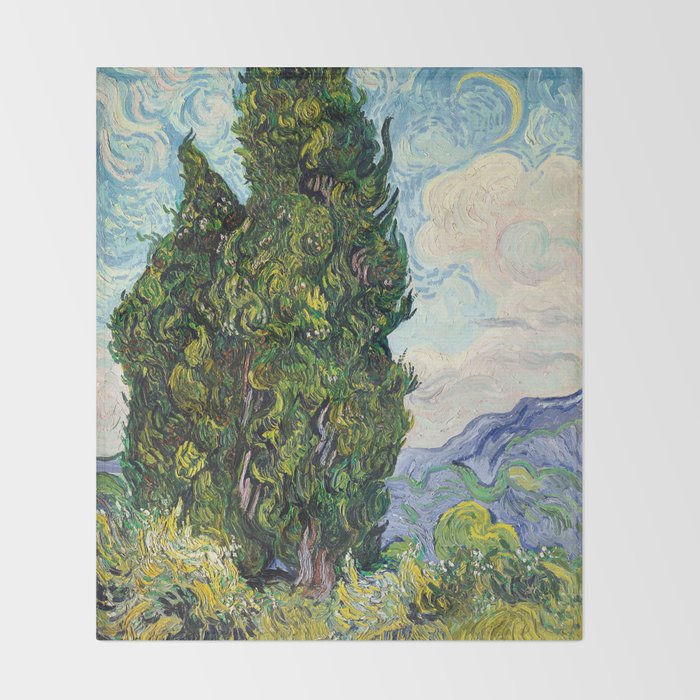 Cypresses by Vincent Van Gogh Throw Blanket Gallery Image 2