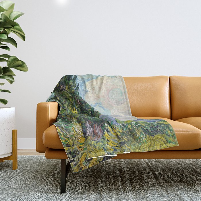 Cypresses by Vincent Van Gogh Throw Blanket Gallery Image 1