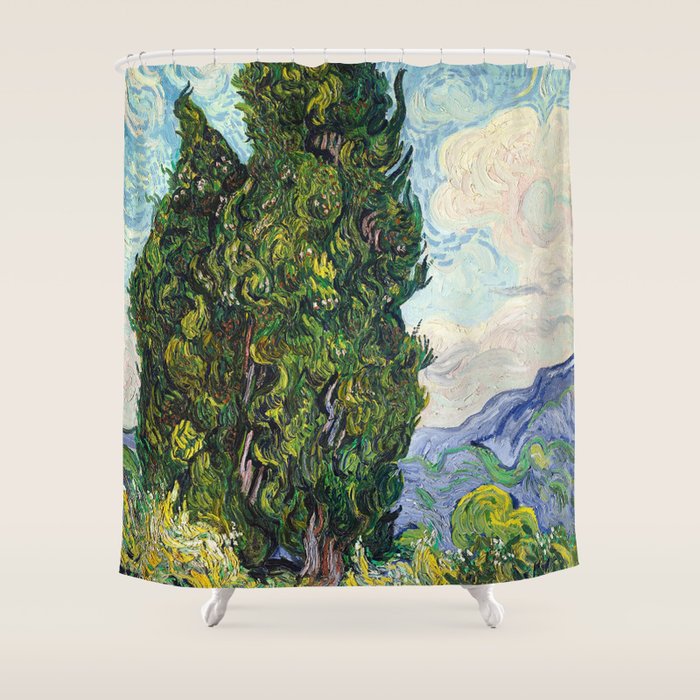 Cypresses by Vincent Van Gogh Shower Curtain Gallery Image 1