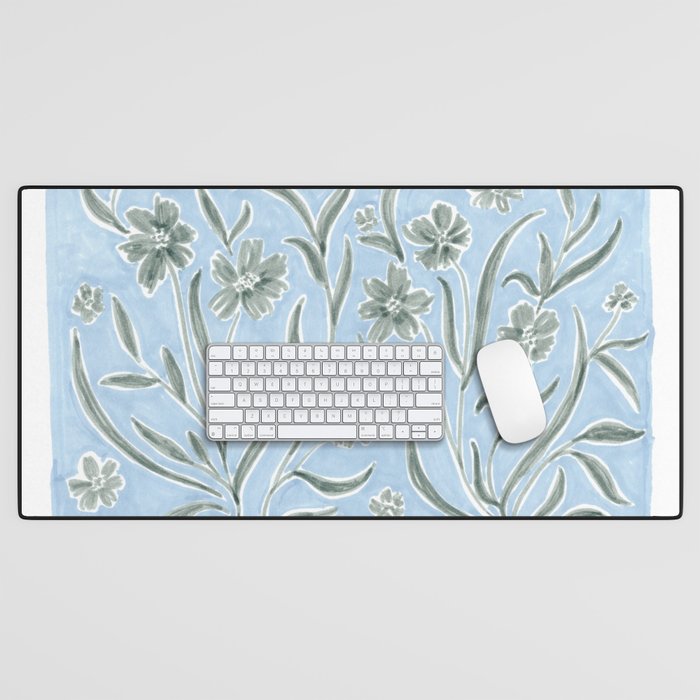 Blue and Gray Modern Florals Desk Mat Gallery Image 1