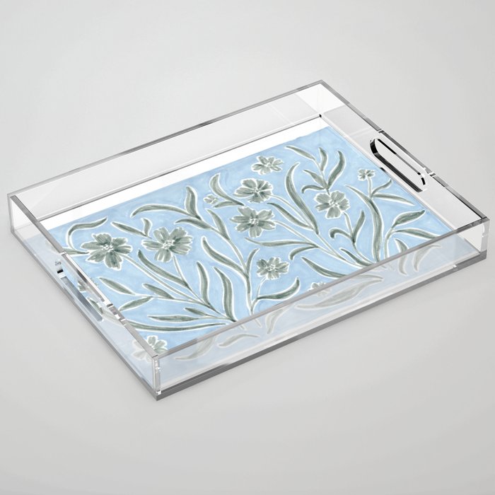 Blue and Gray Modern Florals Acrylic Tray Gallery Image 1