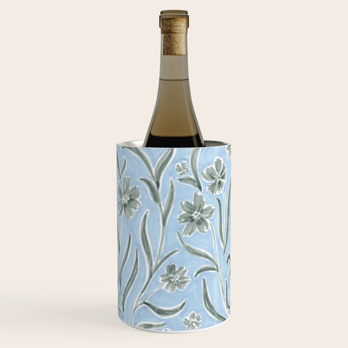 Blue and Gray Modern Florals Wine Chiller Gallery Image 1