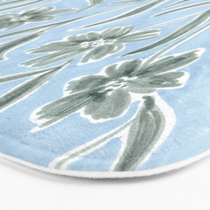 Blue and Gray Modern Florals Bath Mat Gallery Image 3