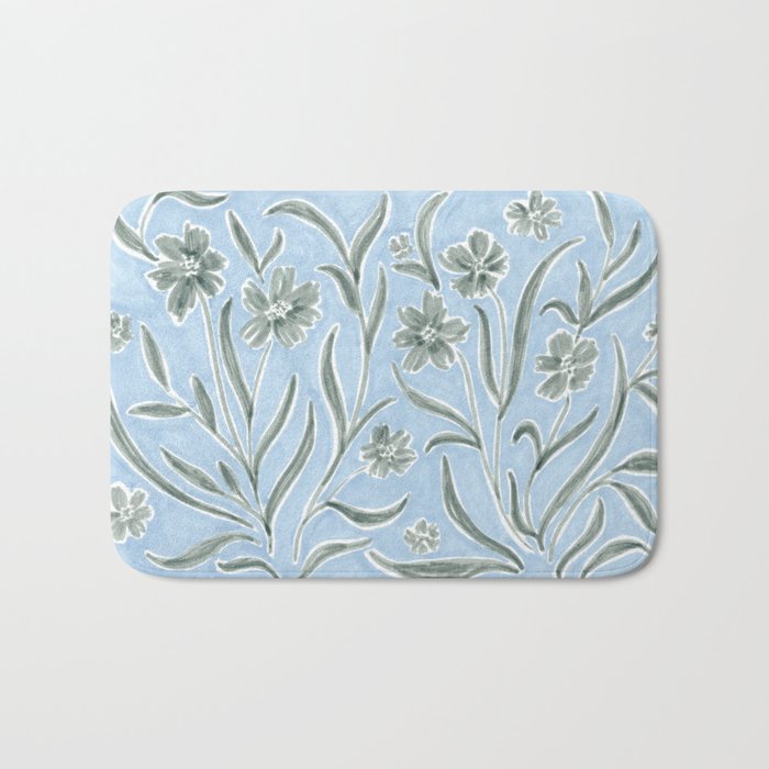 Blue and Gray Modern Florals Bath Mat Gallery Image 1
