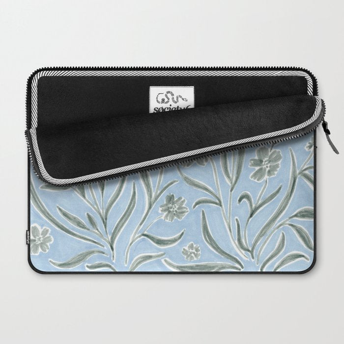 Blue and Gray Modern Florals Laptop Sleeve Gallery Image 2