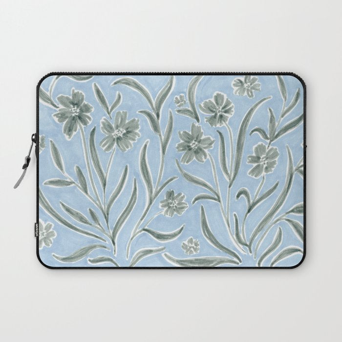 Blue and Gray Modern Florals Laptop Sleeve Gallery Image 1