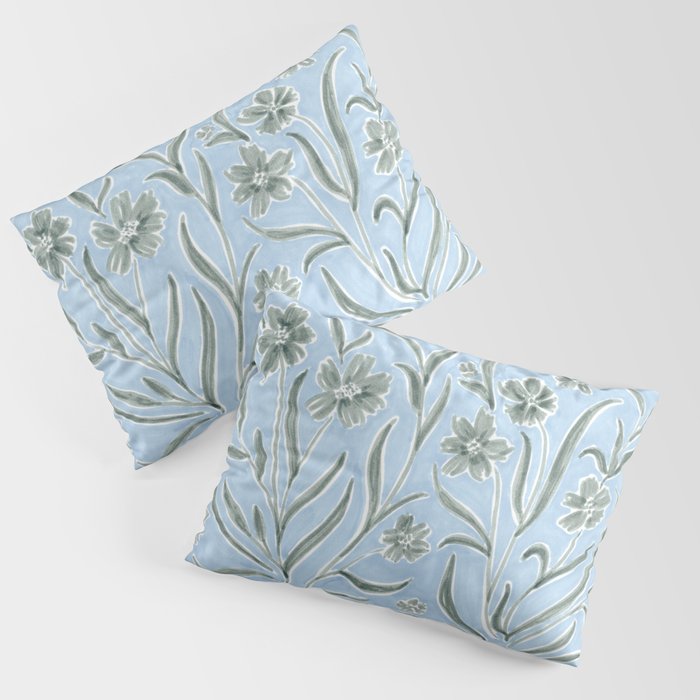 Blue and Gray Modern Florals Pillow Sham Gallery Image 3