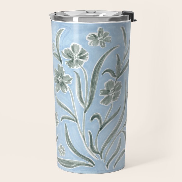 Blue and Gray Modern Florals Travel Mug Gallery Image 2