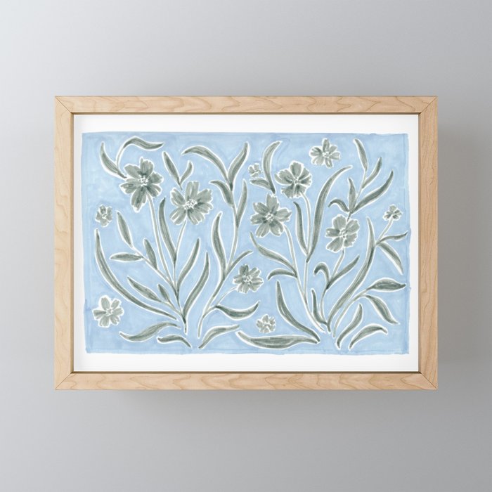 Blue and Gray Modern Florals Mini Art Print Gallery Image 1