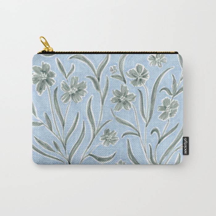 Blue and Gray Modern Florals Carry All Pouch Gallery Image 1
