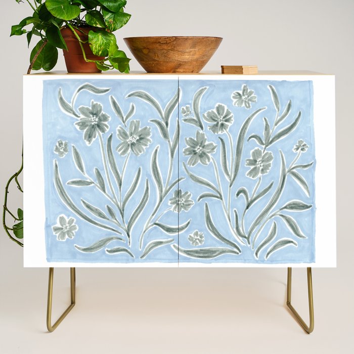 Blue and Gray Modern Florals Credenza Gallery Image 1