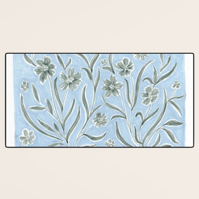Blue and Gray Modern Florals Desk Mat Gallery Image 3