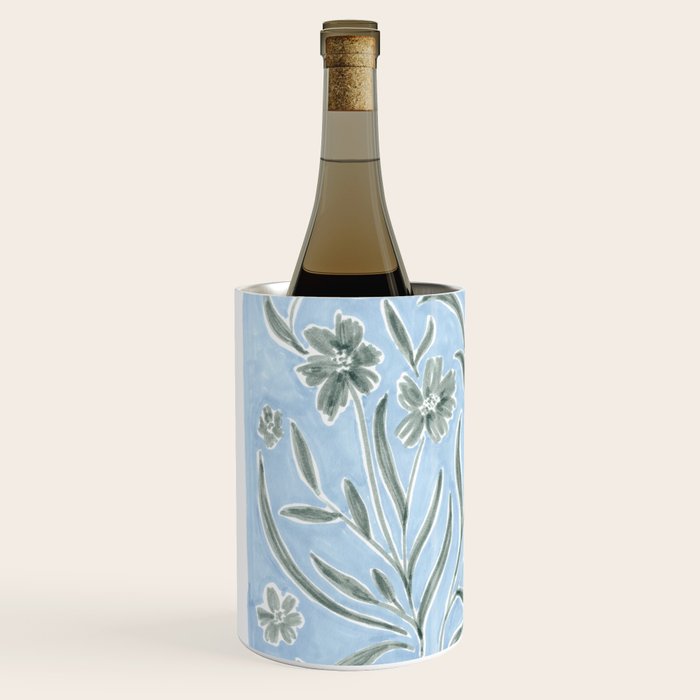 Blue and Gray Modern Florals Wine Chiller Gallery Image 2