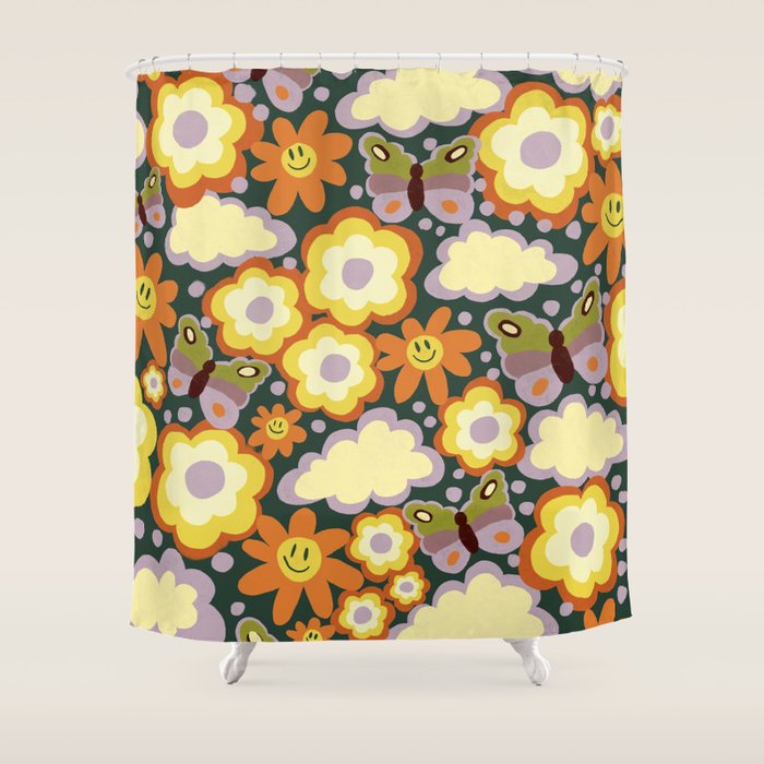 Clouds, smiles and flowers Shower Curtain Gallery Image 1