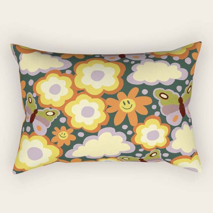 Clouds, smiles and flowers Rectangular Pillow Gallery Image 2