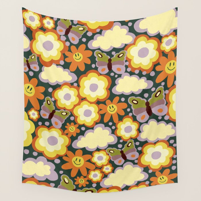 Clouds, smiles and flowers Wall Tapestry Gallery Image 1