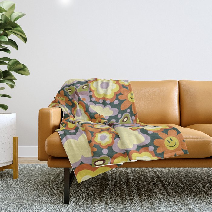 Clouds, smiles and flowers Throw Blanket Gallery Image 1