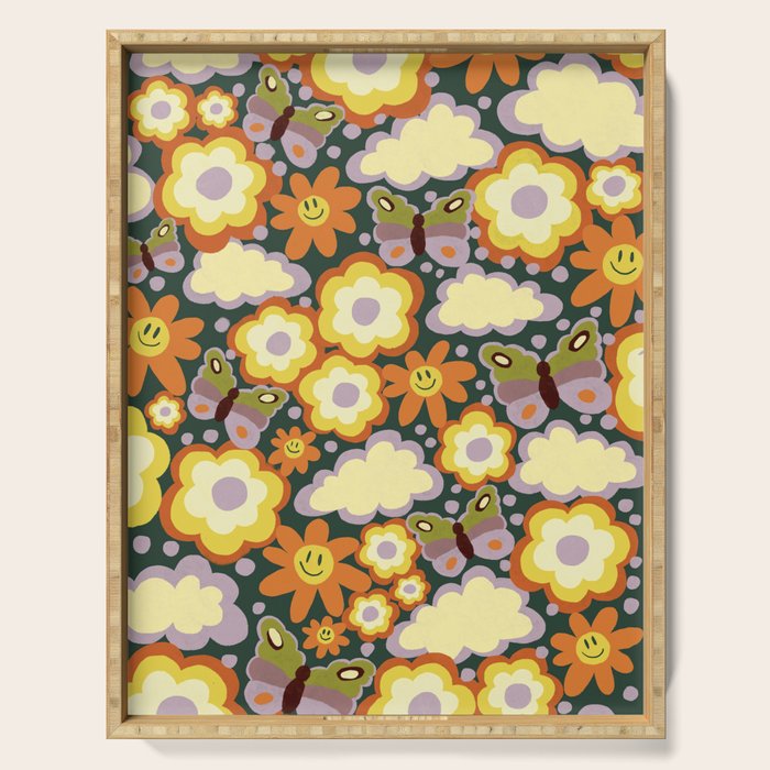 Clouds, smiles and flowers Serving Tray Gallery Image 1