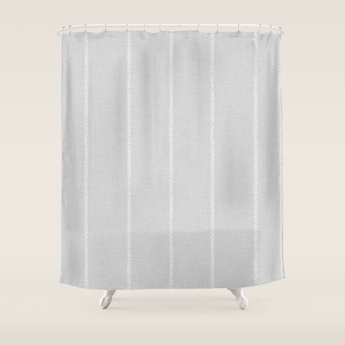 French Grey Linen Stripe Shower Curtain Gallery Image 1