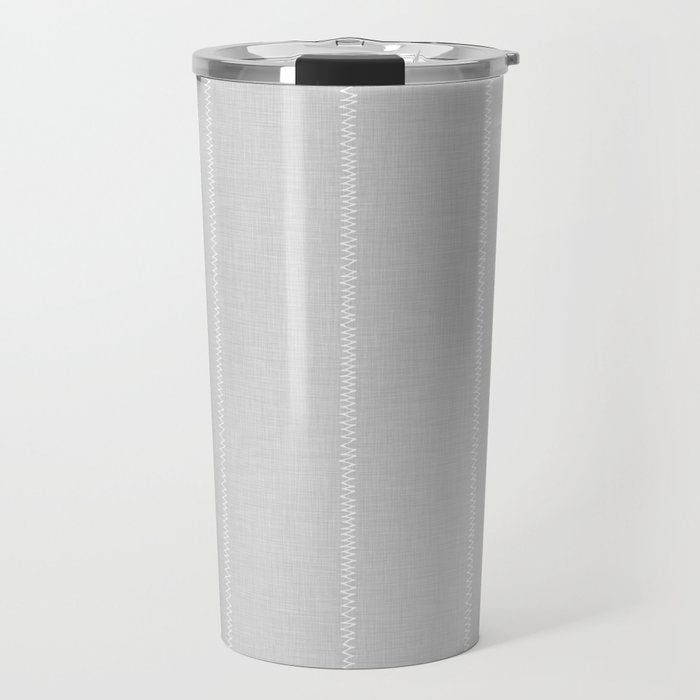 French Grey Linen Stripe Travel Mug Gallery Image 1