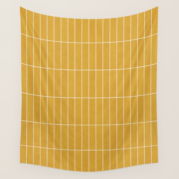 Rectangular Grid Pattern - Mustard Yellow Wall Tapestry Gallery Image 4