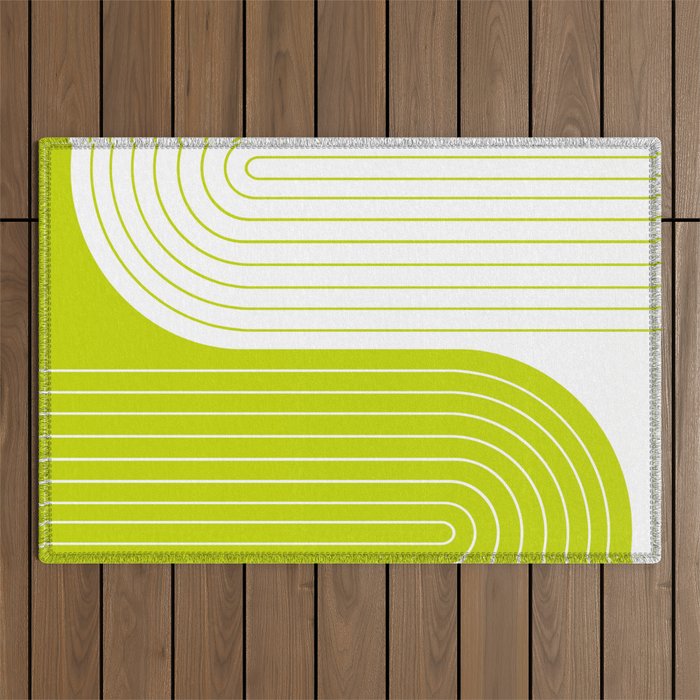 Two Tone Line Curvature LXXVII Lime Green Modern Arch Abstract Outdoor Rug Gallery Image 1