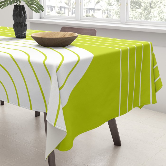 Two Tone Line Curvature LXXVII Lime Green Modern Arch Abstract Tablecloth Gallery Image 3