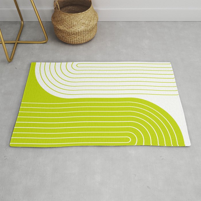 Two Tone Line Curvature LXXVII Lime Green Modern Arch Abstract Rug Gallery Image 1
