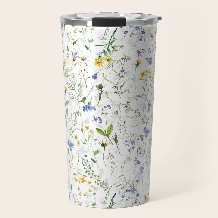 Scandinavian Midsummer Blue And Yellow Wildflowers Meadow  Travel Mug Gallery Image 1
