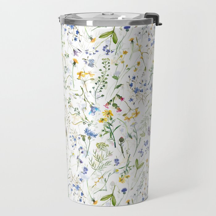 Scandinavian Midsummer Blue And Yellow Wildflowers Meadow  Travel Mug Gallery Image 2