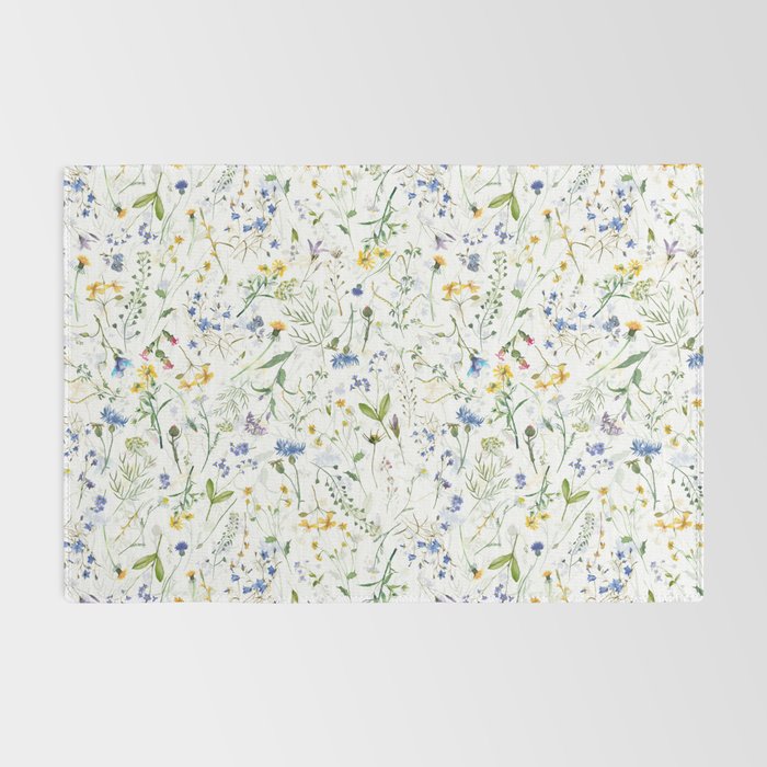 Scandinavian Midsummer Blue And Yellow Wildflowers Meadow  Rug Gallery Image 2