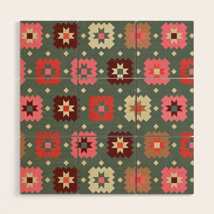 Winter Quilt Stars: Festive Mosaic in Jewel Tones Wood Wall Art Gallery Image 1