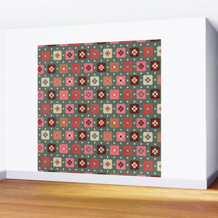 Winter Quilt Stars: Festive Mosaic in Jewel Tones Wall Mural Gallery Image 2