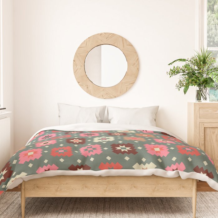 Winter Quilt Stars: Festive Mosaic in Jewel Tones Duvet Cover Gallery Image 3