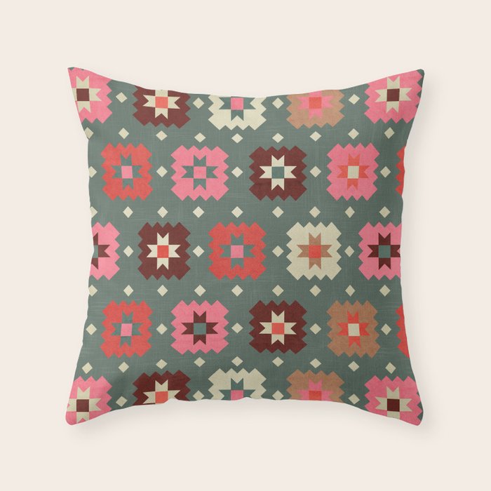 Winter Quilt Stars: Festive Mosaic in Jewel Tones Throw Pillow Gallery Image 6