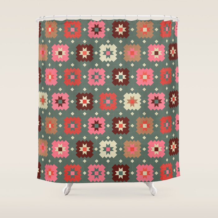Winter Quilt Stars: Festive Mosaic in Jewel Tones Shower Curtain Gallery Image 1