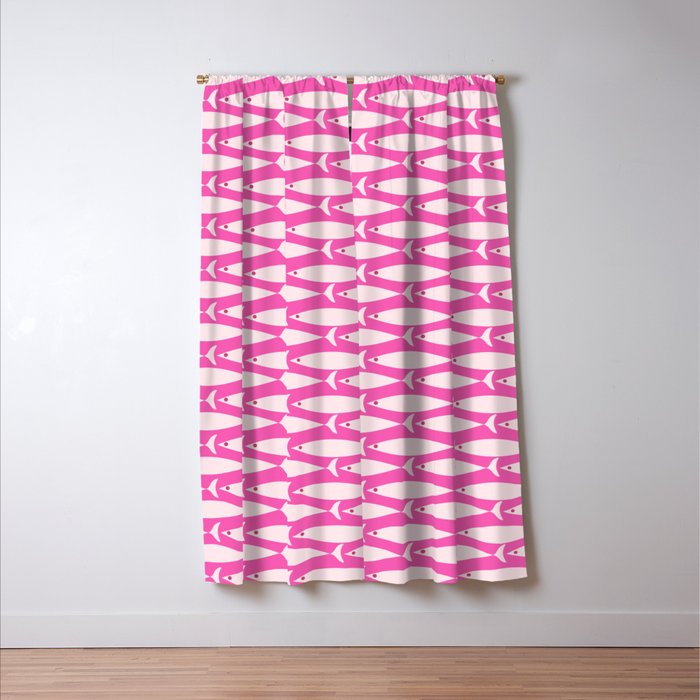 Coastal Fish Geometric Pattern in Bright Pink Window Curtain Gallery Image 3