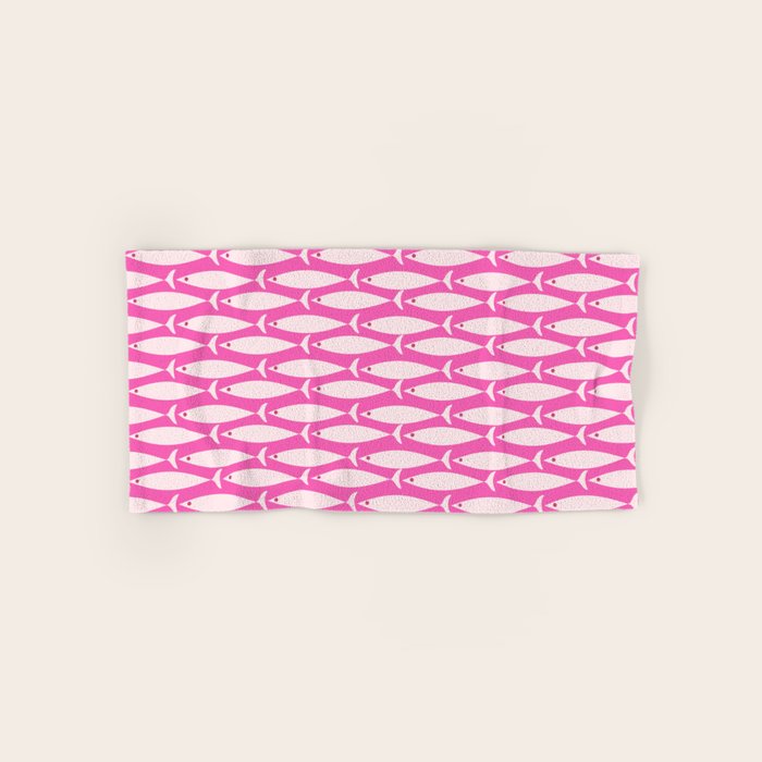Coastal Fish Geometric Pattern in Bright Pink Bath Towel Gallery Image 1