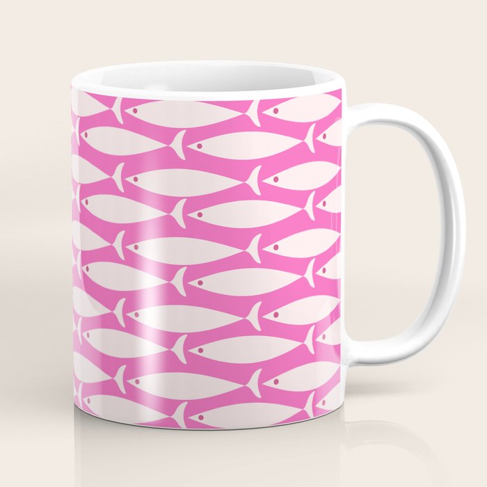 Coastal Fish Geometric Pattern in Bright Pink Coffee Mug Gallery Image 1