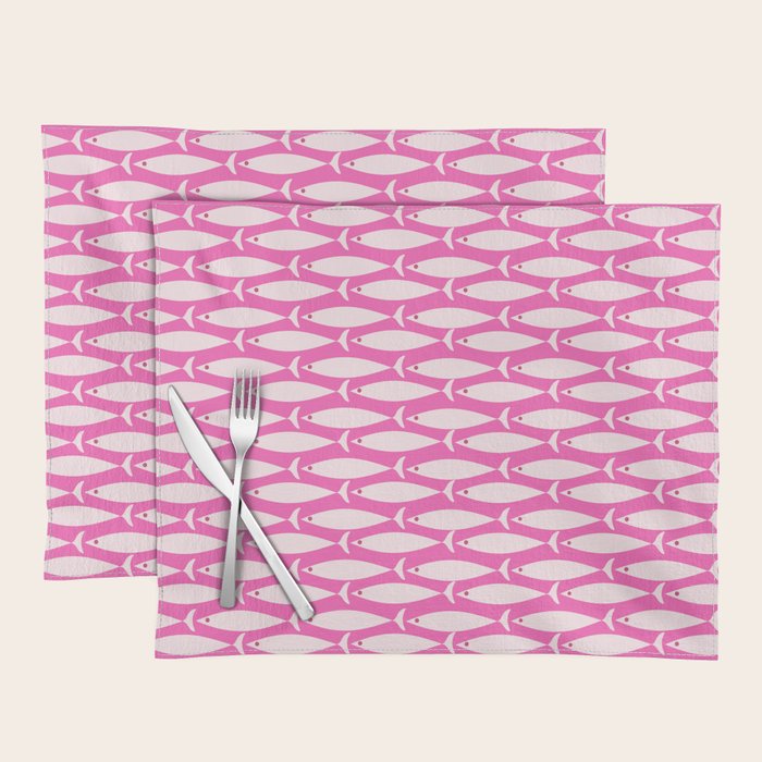 Coastal Fish Geometric Pattern in Bright Pink Placemat Gallery Image 1