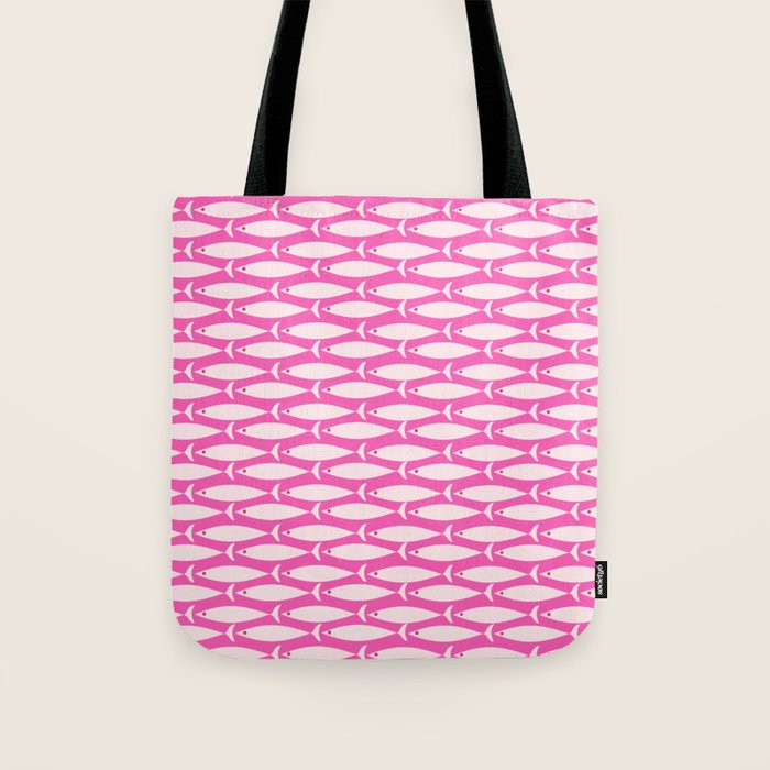Coastal Fish Geometric Pattern in Bright Pink Tote Bag Gallery Image 1