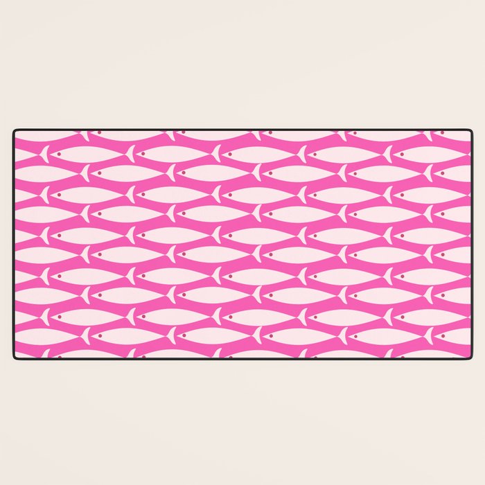 Coastal Fish Geometric Pattern in Bright Pink Desk Mat Gallery Image 3